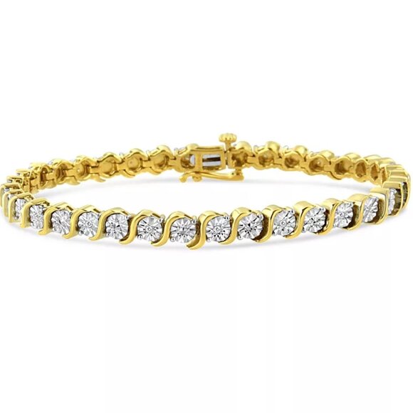 Genuine Diamond Tennis Bracelet 14K Gold over Sterling Silver Haus of Brilliance - Picture 1 of 6